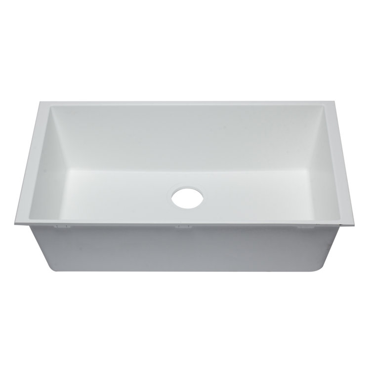 White 33'' Granite Single Bowl Undermount Kitchen Sink