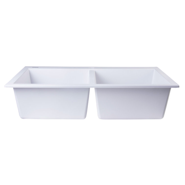 White Granite Double Bowl Drop-In Kitchen Sink