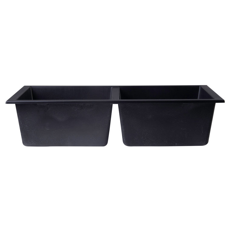 34'' Black Granite Double Bowl Drop-In Kitchen Sink
