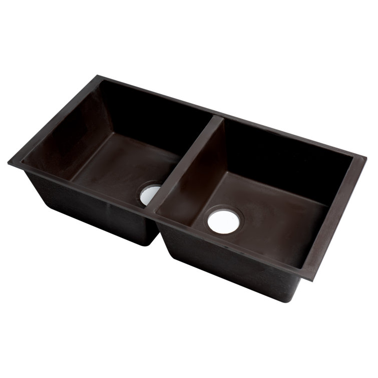 Chocolate Granite Double Bowl Undermount Kitchen Sink, 34"