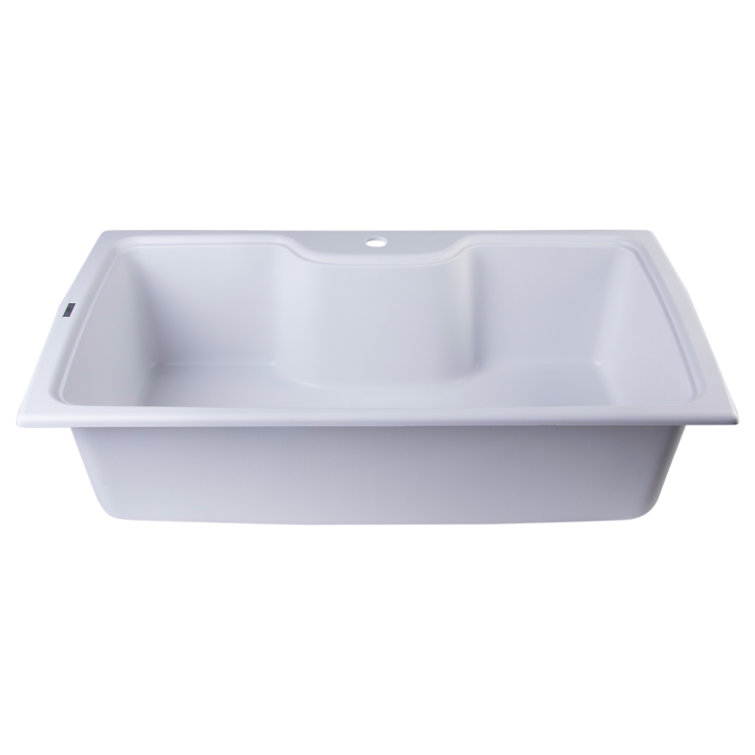 White 35'' Drop-In Single Bowl Granite Kitchen Sink