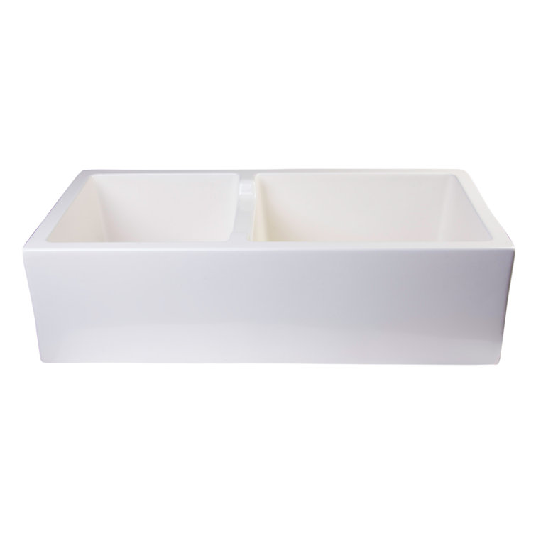 36'' Biscuit Fireclay Double Bowl Farmhouse Kitchen Sink