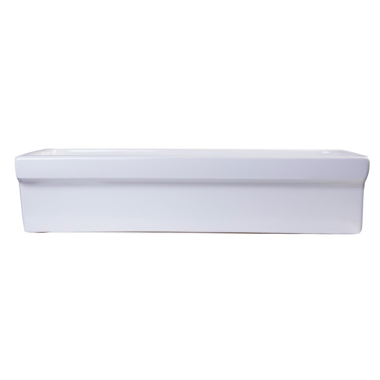 White Fireclay Rectangular Trough Bathroom Sink, 36 Inch