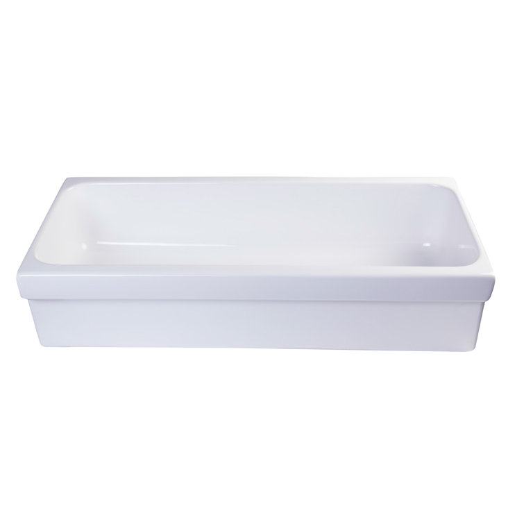 White Fireclay Rectangular Trough Bathroom Sink, 36 Inch
