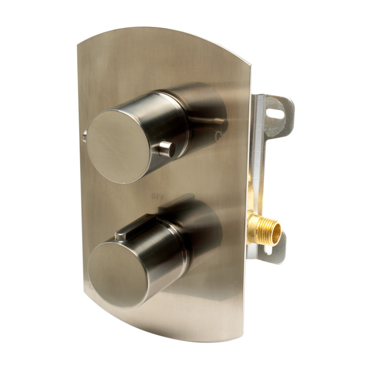 Brushed Nickel Wall-Mounted Thermostatic Shower Mixer with Round Knobs