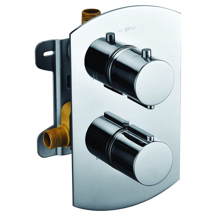 Polished Chrome Wall-Mounted Round Knob Thermostatic Shower Mixer