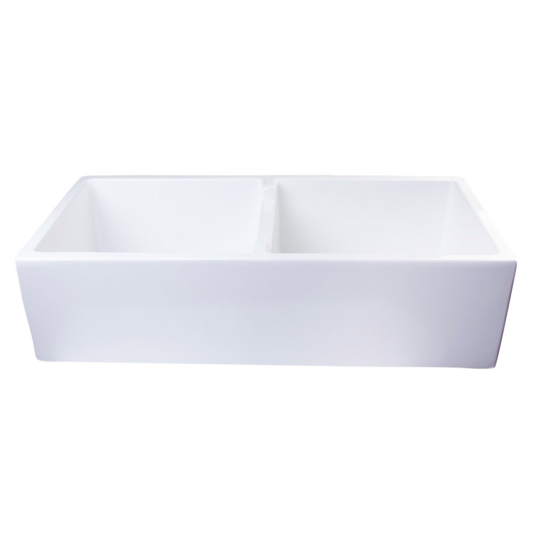 39.5'' White Fireclay Double Bowl Farmhouse Kitchen Sink