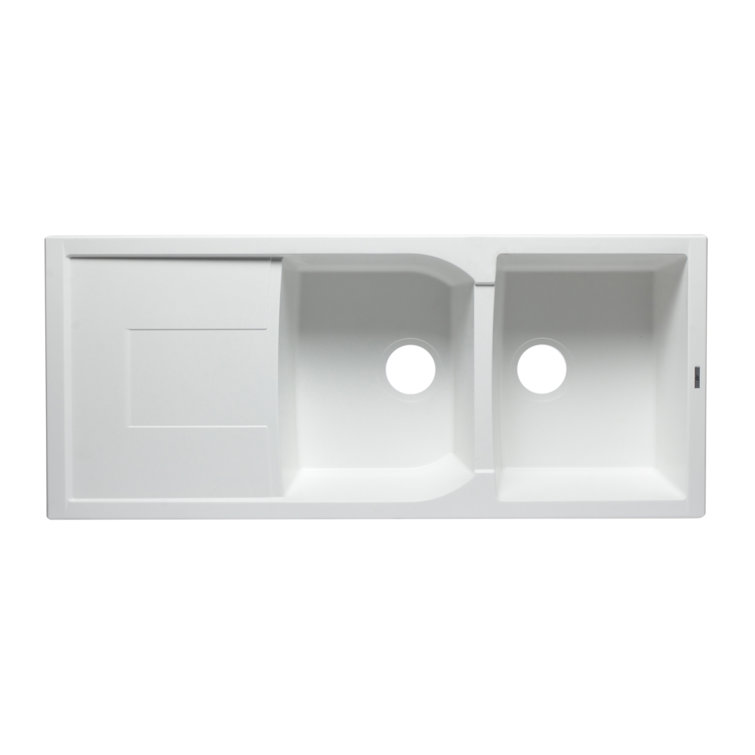 White 46'' Double Bowl Granite Drop-In Kitchen Sink with Drainboard