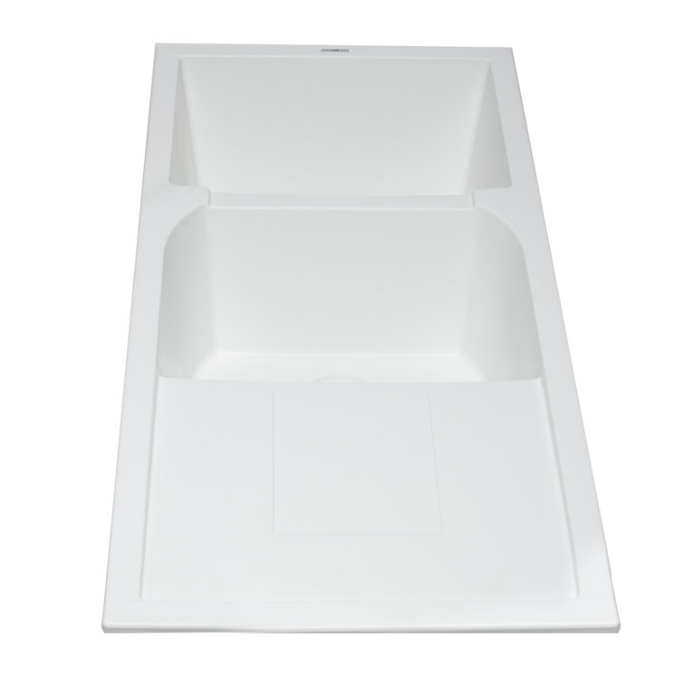 White 46'' Double Bowl Granite Drop-In Kitchen Sink with Drainboard