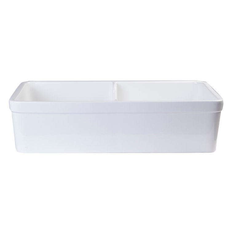 32'' White Fireclay Double Bowl Farmhouse Sink