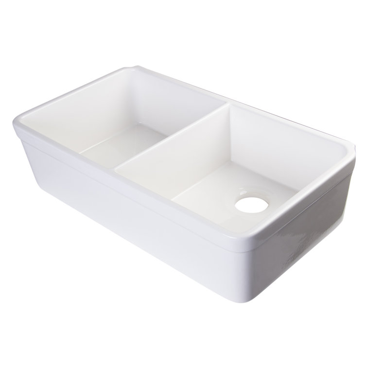 32'' White Double Bowl Fireclay Farmhouse Kitchen Sink