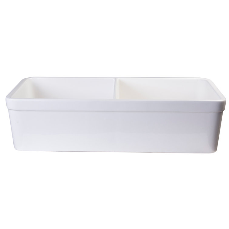 32'' White Double Bowl Fireclay Farmhouse Kitchen Sink