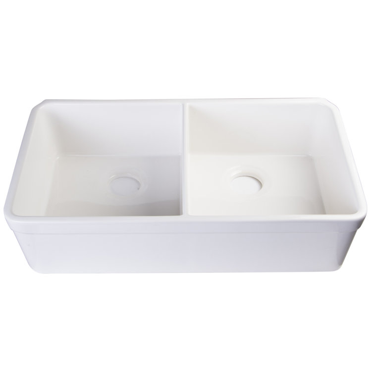 32'' White Double Bowl Fireclay Farmhouse Kitchen Sink
