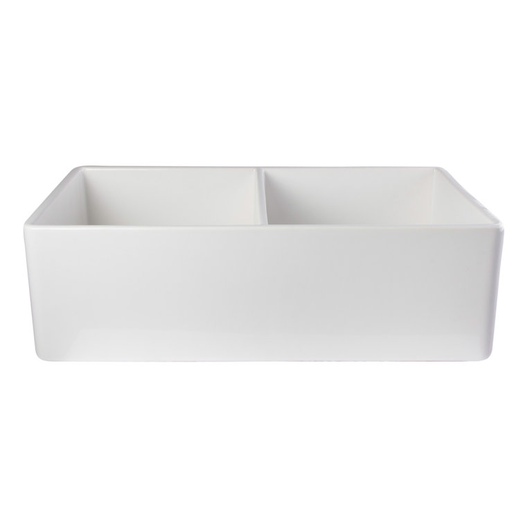 White 32.75'' Double Bowl Fireclay Farmhouse Kitchen Sink