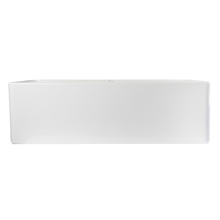 White 32.75'' Double Bowl Fireclay Farmhouse Kitchen Sink