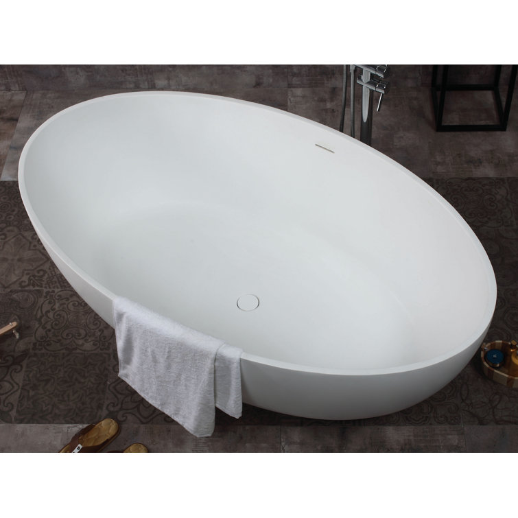 67'' Matte White Resin Freestanding Soaking Bathtub