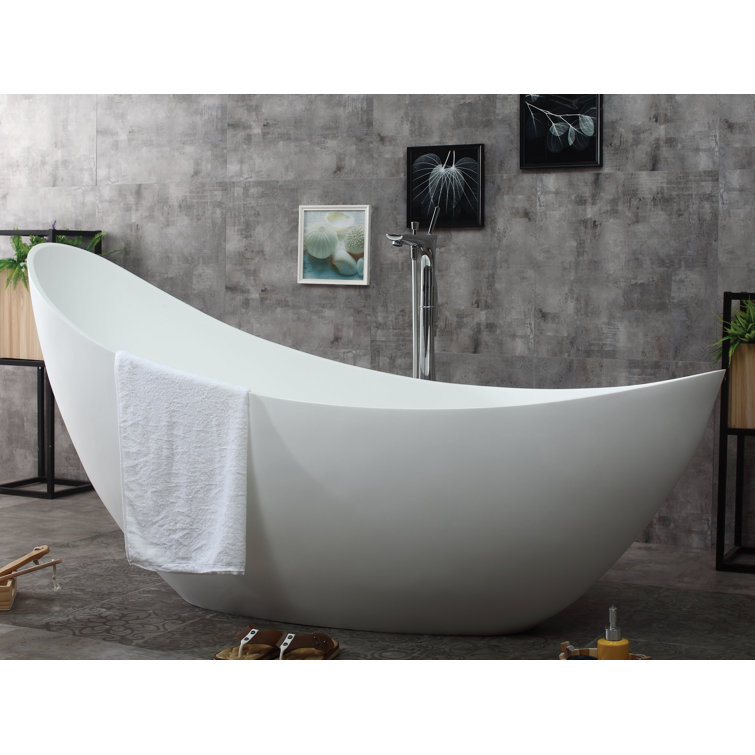 73.75'' White Matte Solid Surface Freestanding Soaking Bathtub