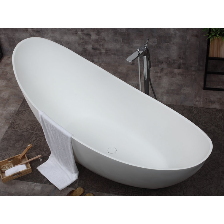 73.75'' White Matte Solid Surface Freestanding Soaking Bathtub