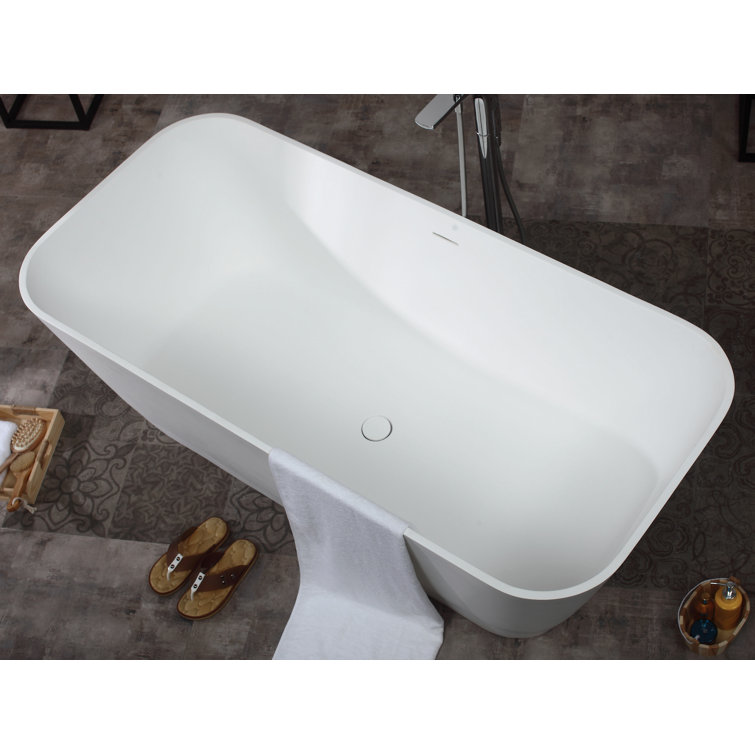 67.75'' White Matte Solid Surface Freestanding Soaking Bathtub