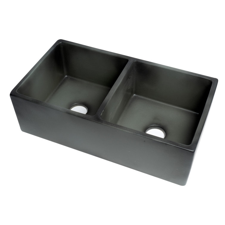 33'' Concrete Gray Double Bowl Fireclay Farmhouse Sink