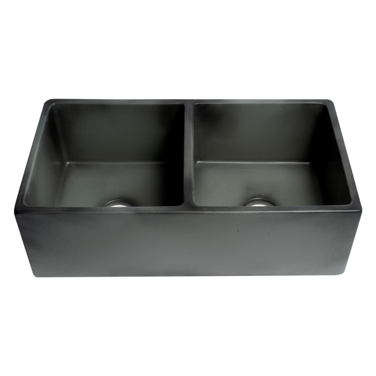 33'' Concrete Gray Double Bowl Fireclay Farmhouse Sink