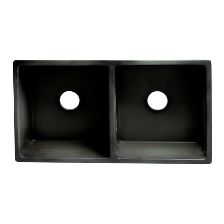 33'' Concrete Gray Double Bowl Fireclay Farmhouse Sink