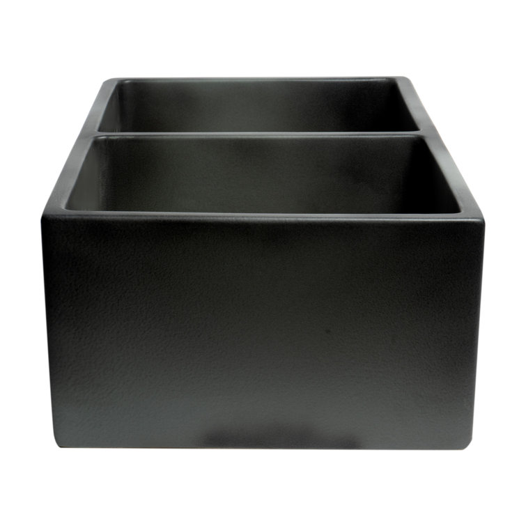 33'' Concrete Gray Double Bowl Fireclay Farmhouse Sink