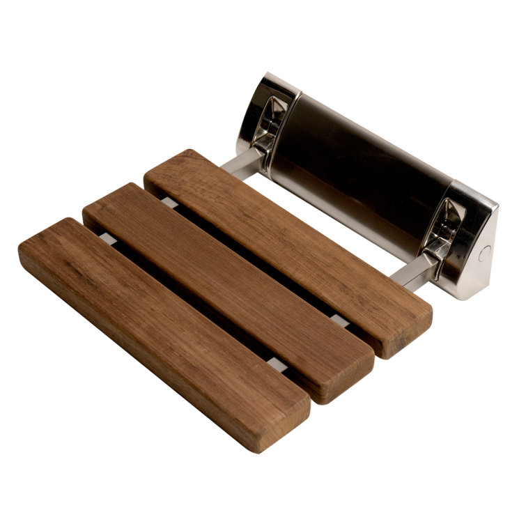 Compact Natural Teak Folding Shower Seat with Nickel Finish