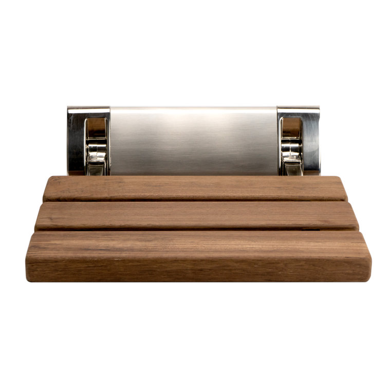 Compact Natural Teak Folding Shower Seat with Nickel Finish