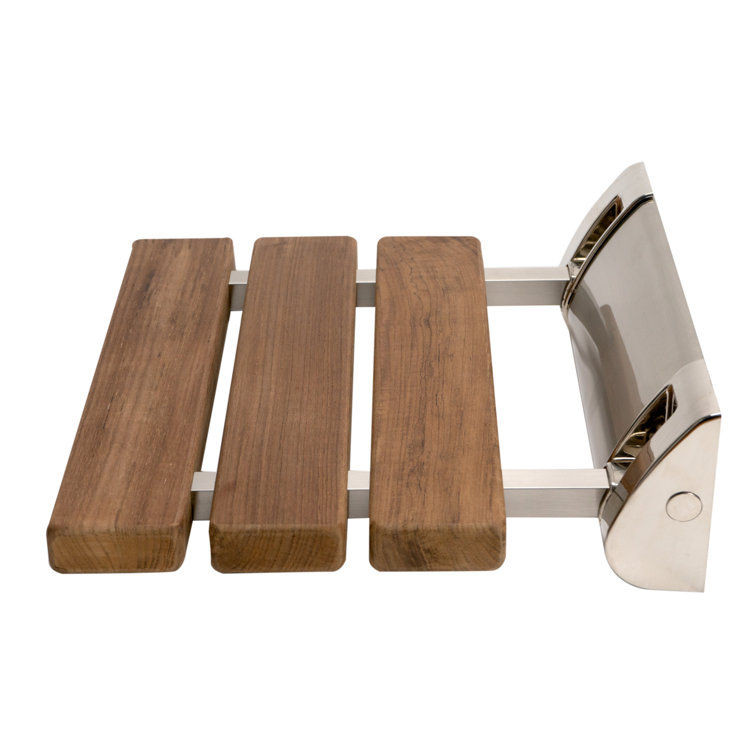 Compact Natural Teak Folding Shower Seat with Nickel Finish