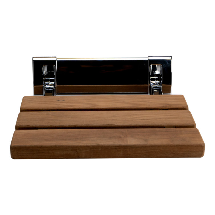 Natural Teak Wood Folding Shower Seat with Chrome Mount