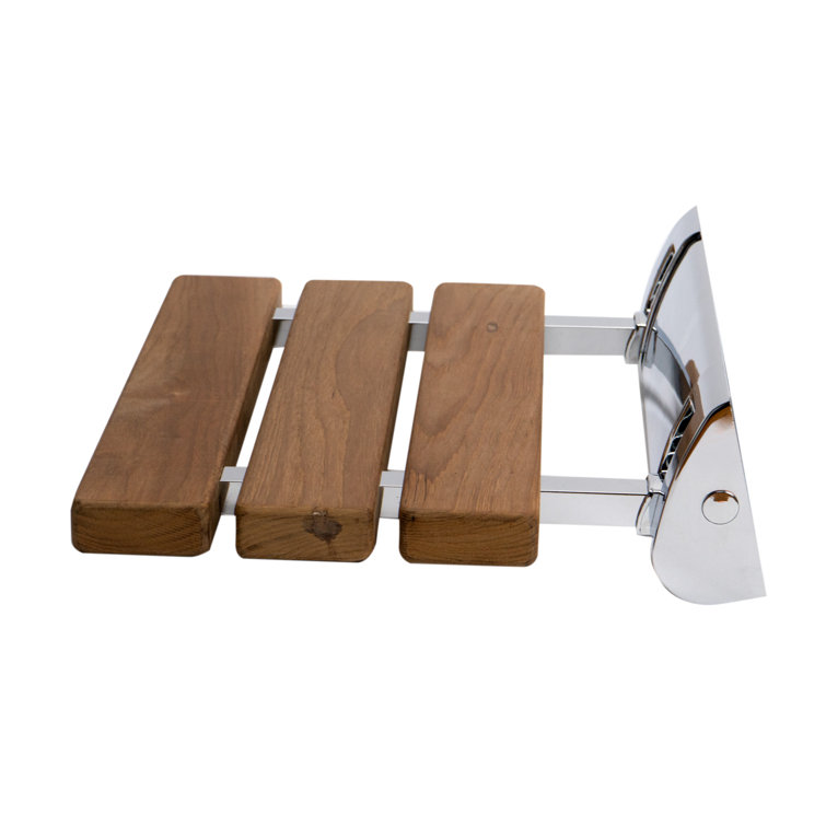 Natural Teak Wood Folding Shower Seat with Chrome Mount