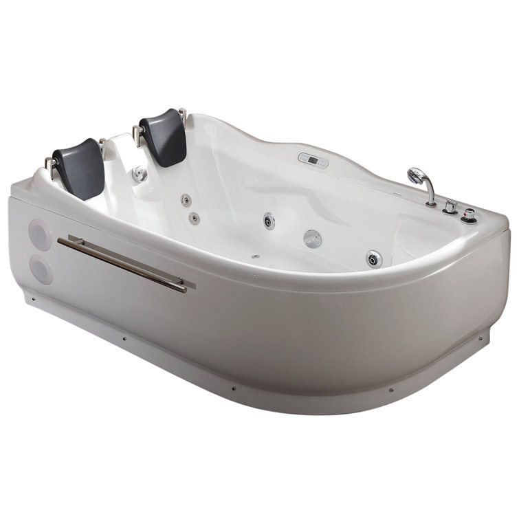 70.9'' White Acrylic Corner Whirlpool Bathtub with Faucet
