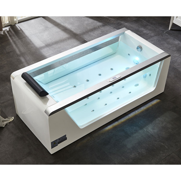 70.88'' White and Clear Acrylic Freestanding Whirlpool Bathtub