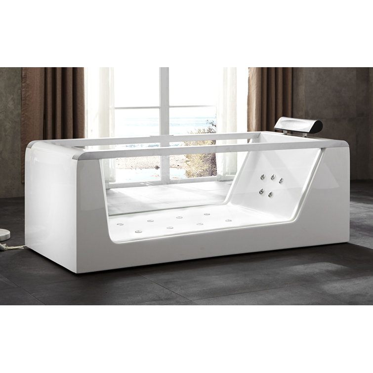 70.88'' White and Clear Acrylic Freestanding Whirlpool Bathtub