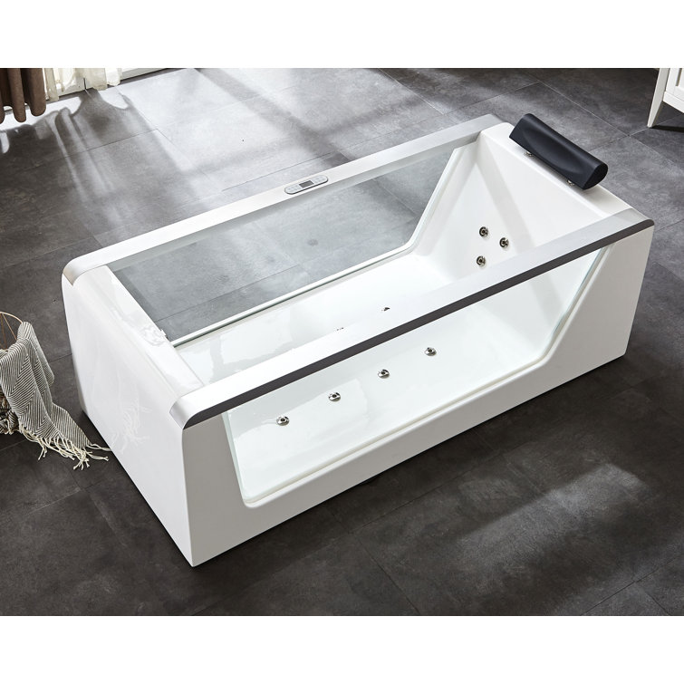 70.88'' White and Clear Acrylic Freestanding Whirlpool Bathtub