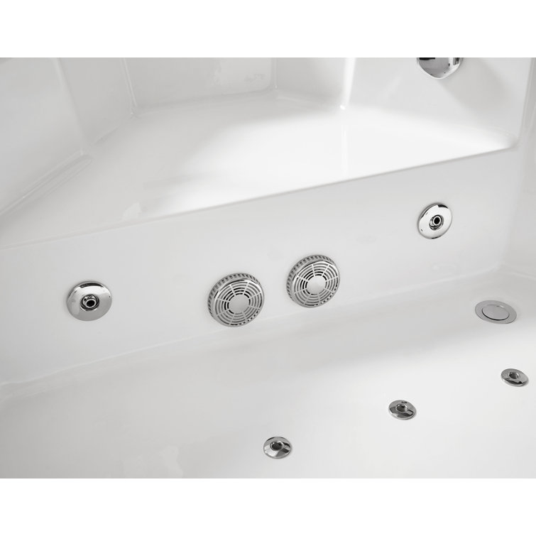 59'' White Acrylic Corner Whirlpool Bathtub with Glass Panel