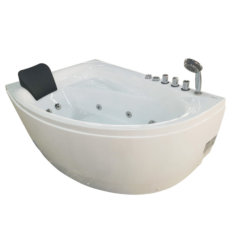 59'' White Corner Acrylic Whirlpool Bathtub with Faucet