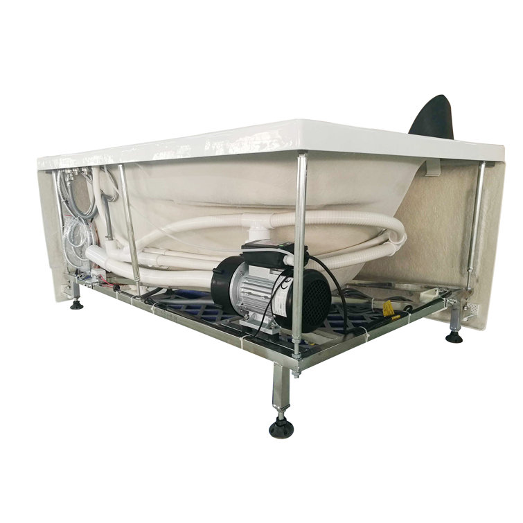 59'' White Corner Acrylic Whirlpool Bathtub with Faucet