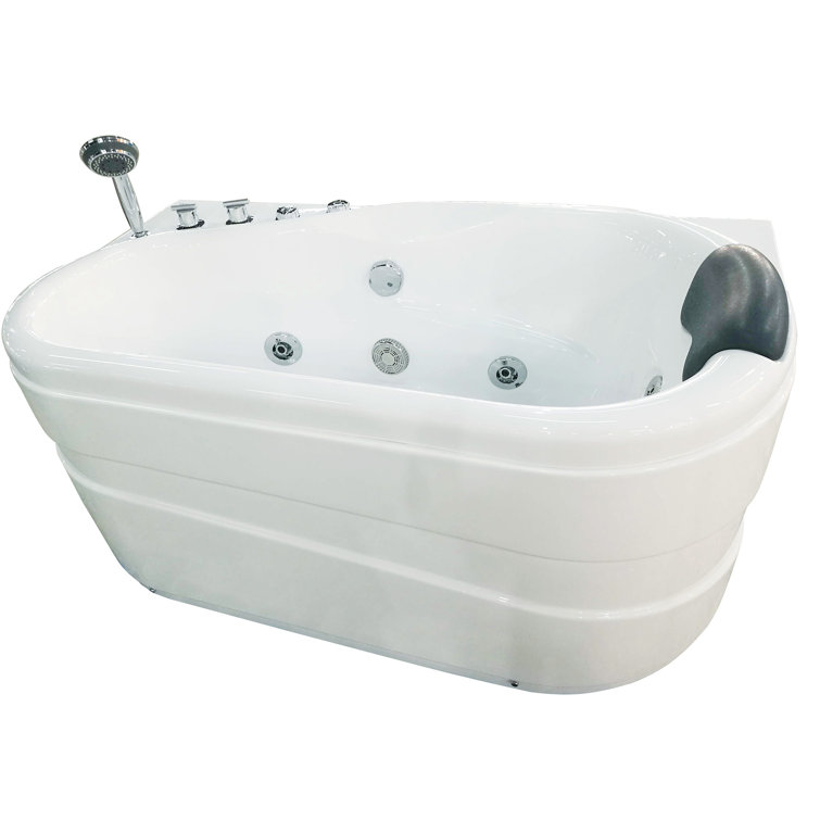 57'' White Acrylic Corner Whirlpool Bathtub with Faucet