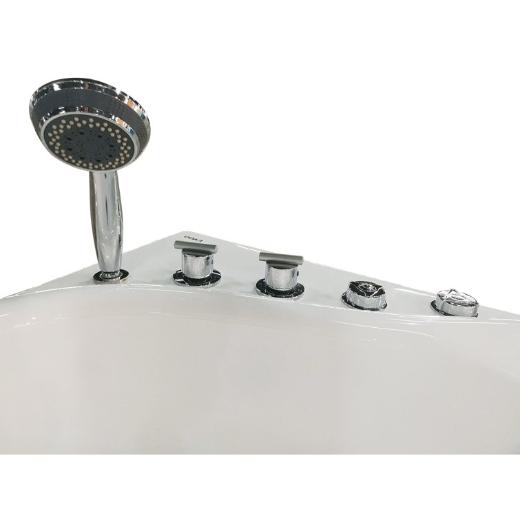 57'' White Acrylic Corner Whirlpool Bathtub with Faucet