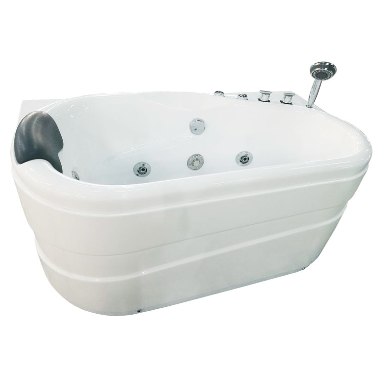 White Acrylic Corner Whirlpool Bathtub with Right Drain