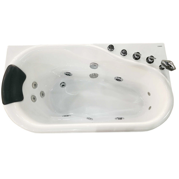 White Acrylic Corner Whirlpool Bathtub with Right Drain