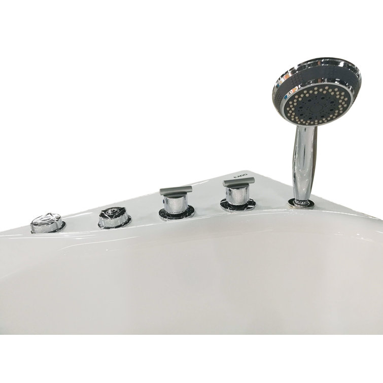 White Acrylic Corner Whirlpool Bathtub with Right Drain