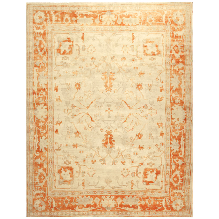 Handmade Ivory and Rust Wool 9' x 12' Area Rug
