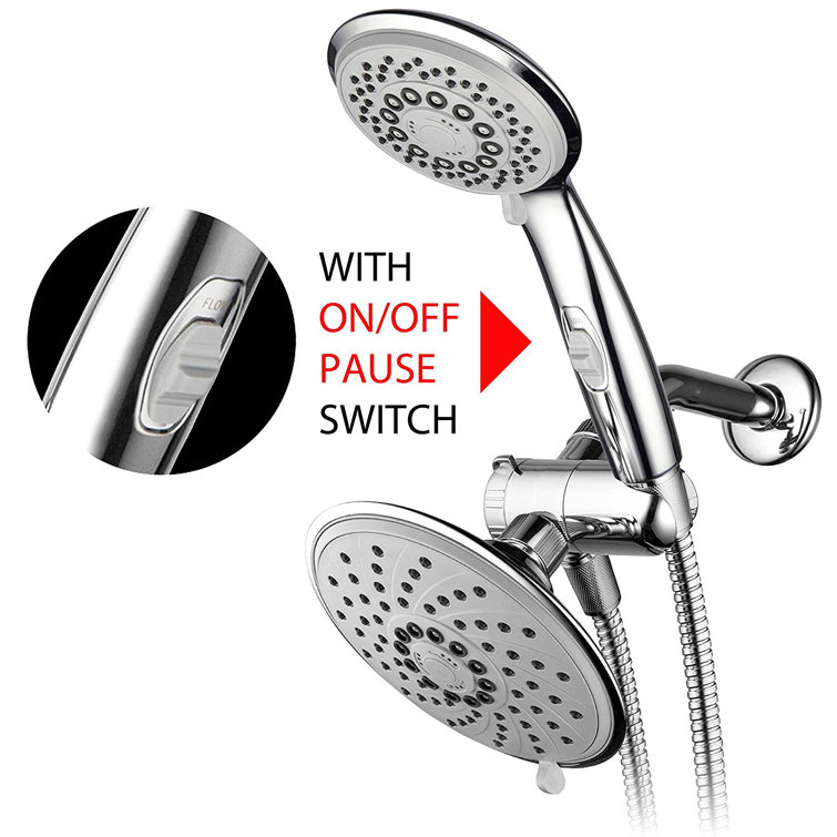 Chrome Dual Shower Head with Handheld and Rainfall Settings