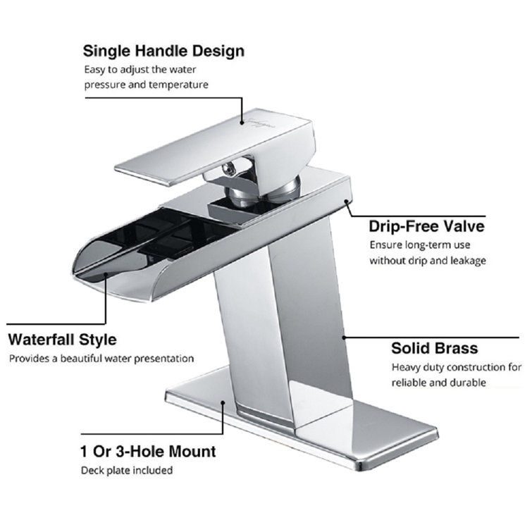 Polished Chrome Waterfall Single-Handle 6.61" Bathroom Faucet