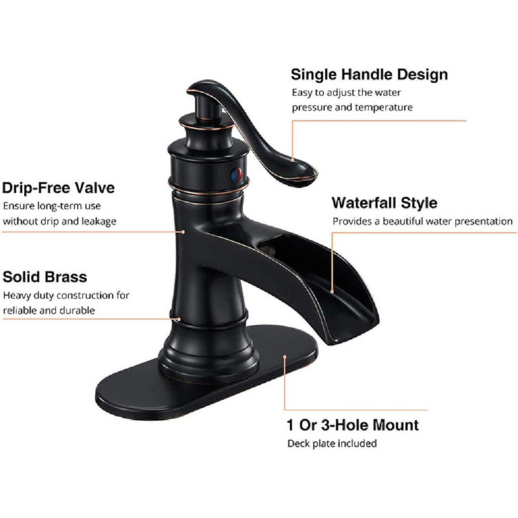 Oil Rubbed Bronze Single Handle Waterfall Bathroom Faucet with Drain Kit
