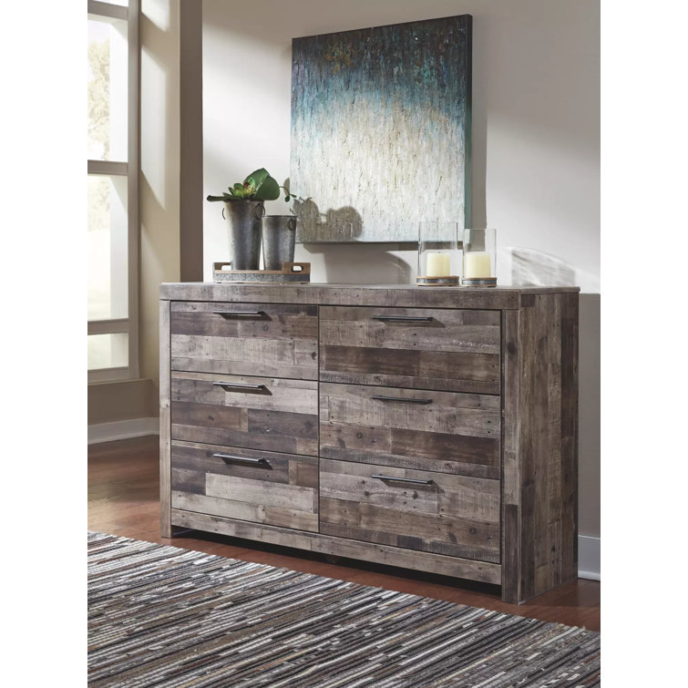 Gray Rustic Farmhouse Double Dresser with Mirror