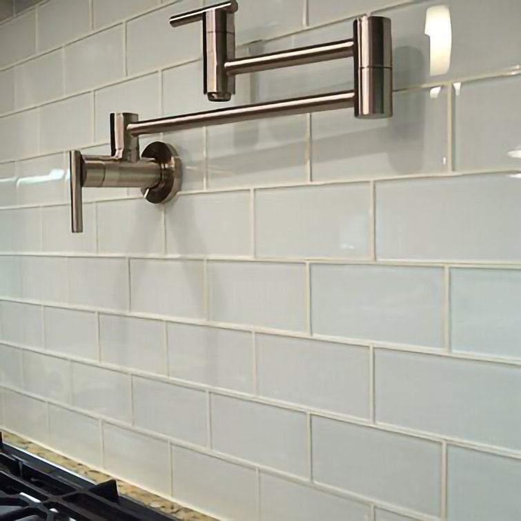 White Glass Subway Peel and Stick Wall Tiles
